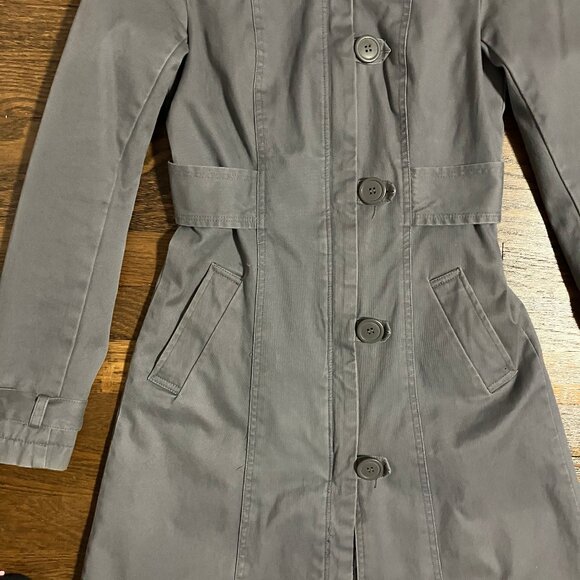 Divided H&M fitted gray twill Autumn Y2K retro vintage trench coat jacket XS 2 - Picture 3 of 9